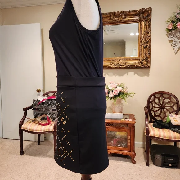 BEBE Bodycon Miniskirt Small Black Semistretch Gold colored Accents - Picture 8 of 12